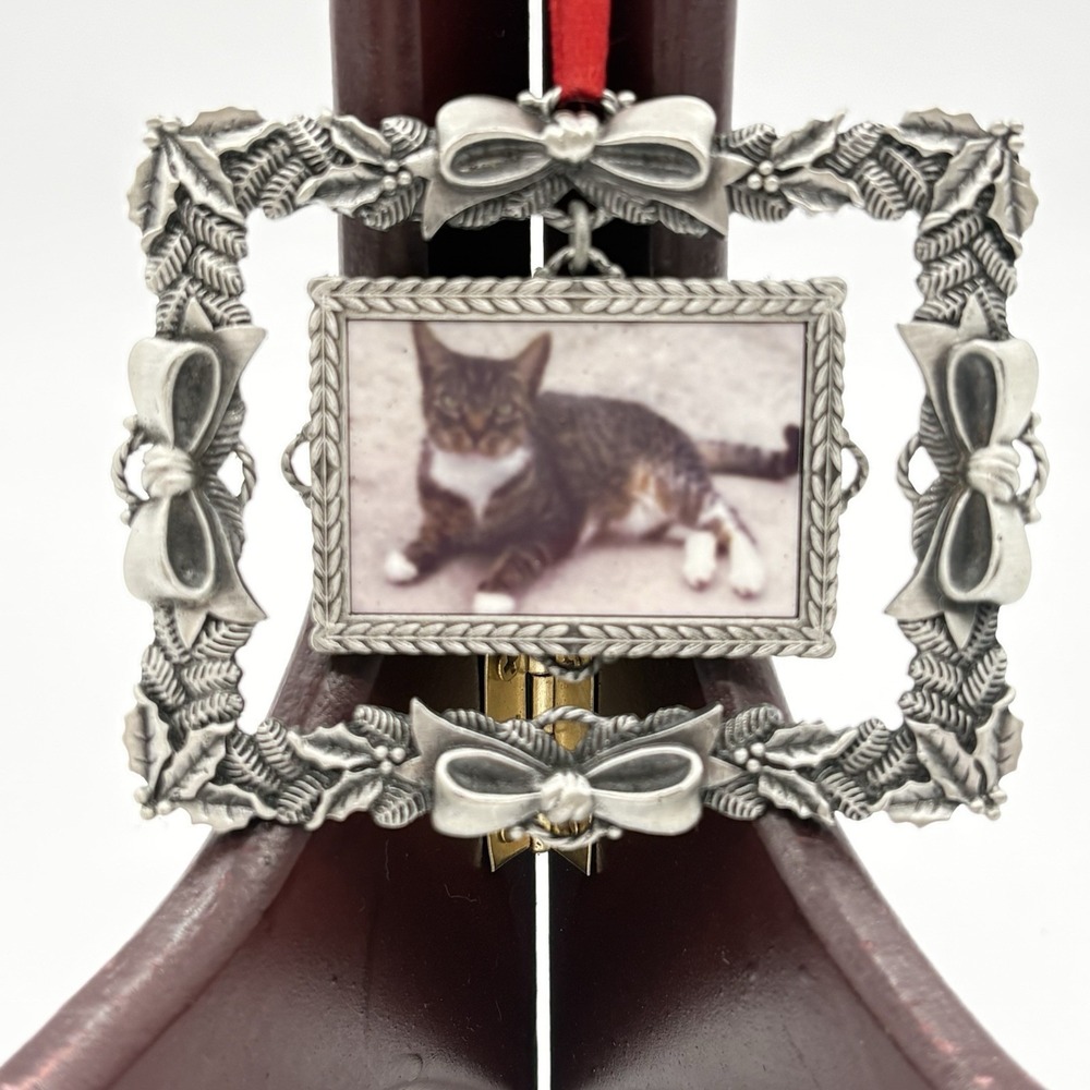 Seagull Pewter Mini Raised Holly & Ribbon Ornament Picture Frame Holidays New - Picture 6 of 9